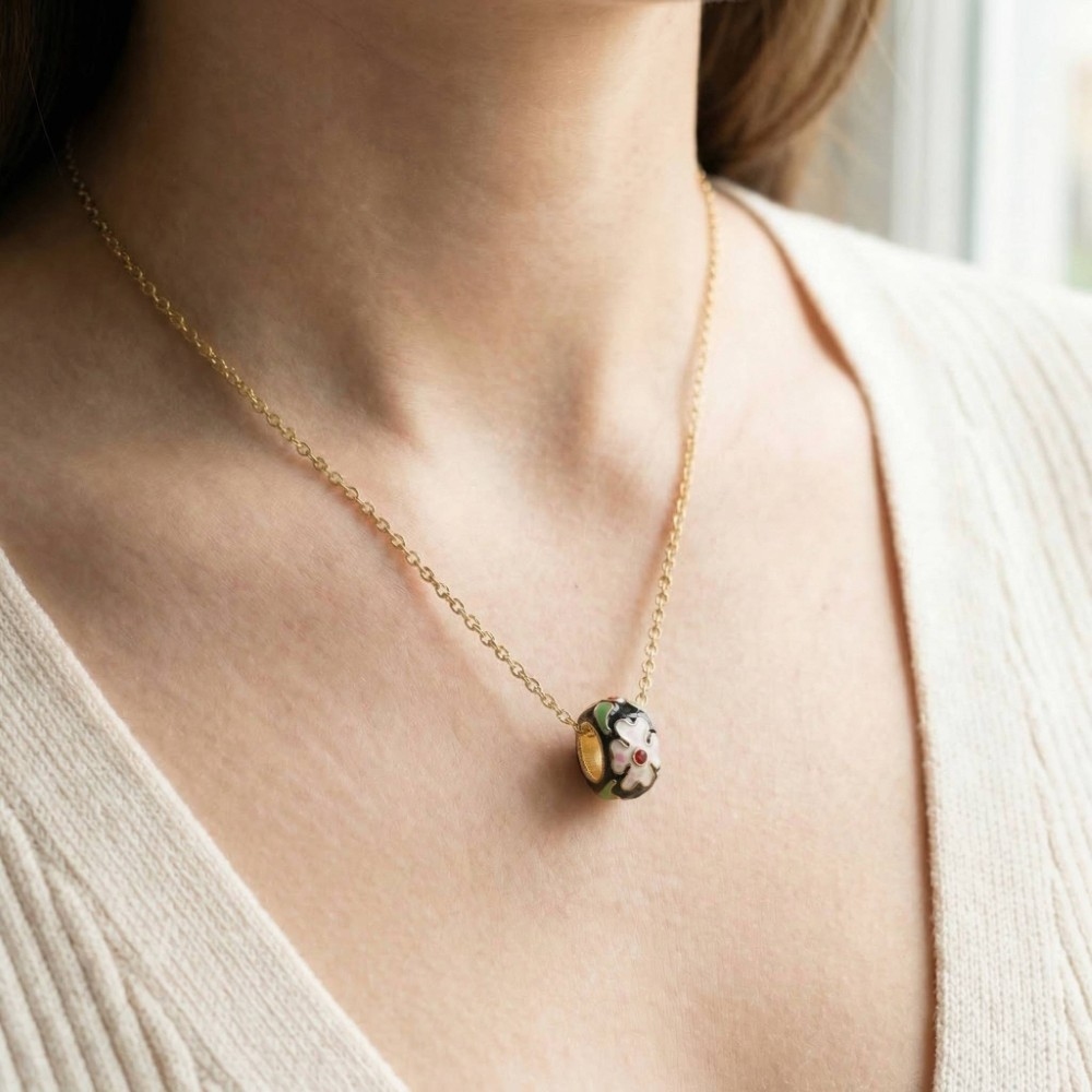 Floral Enamel Hoop Pendant Necklace