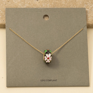 Floral Enamel Hoop Pendant Necklace