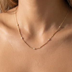 Bar Link Cz Station Chain Necklace