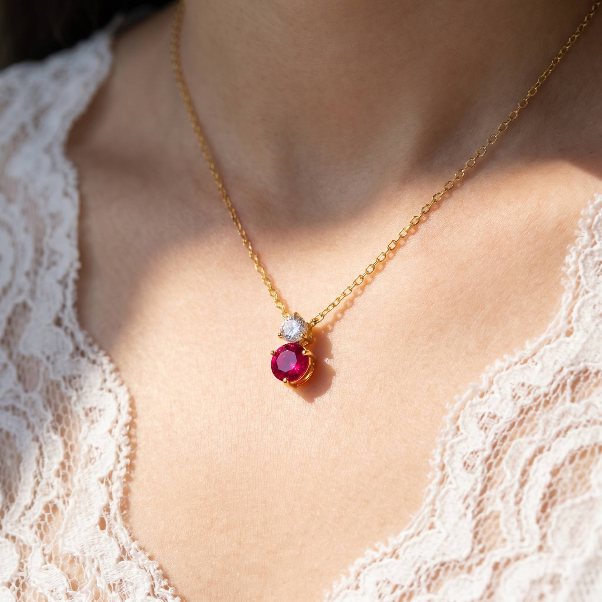 July Ruby Gem Pendant Necklace
