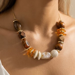 Chunky Wood Bead Statement Necklace