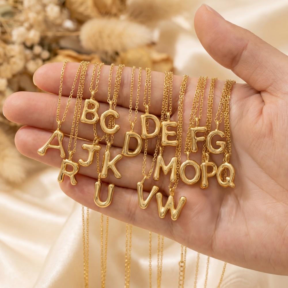 Gold Dipped Bubble Letter Pendant Necklace