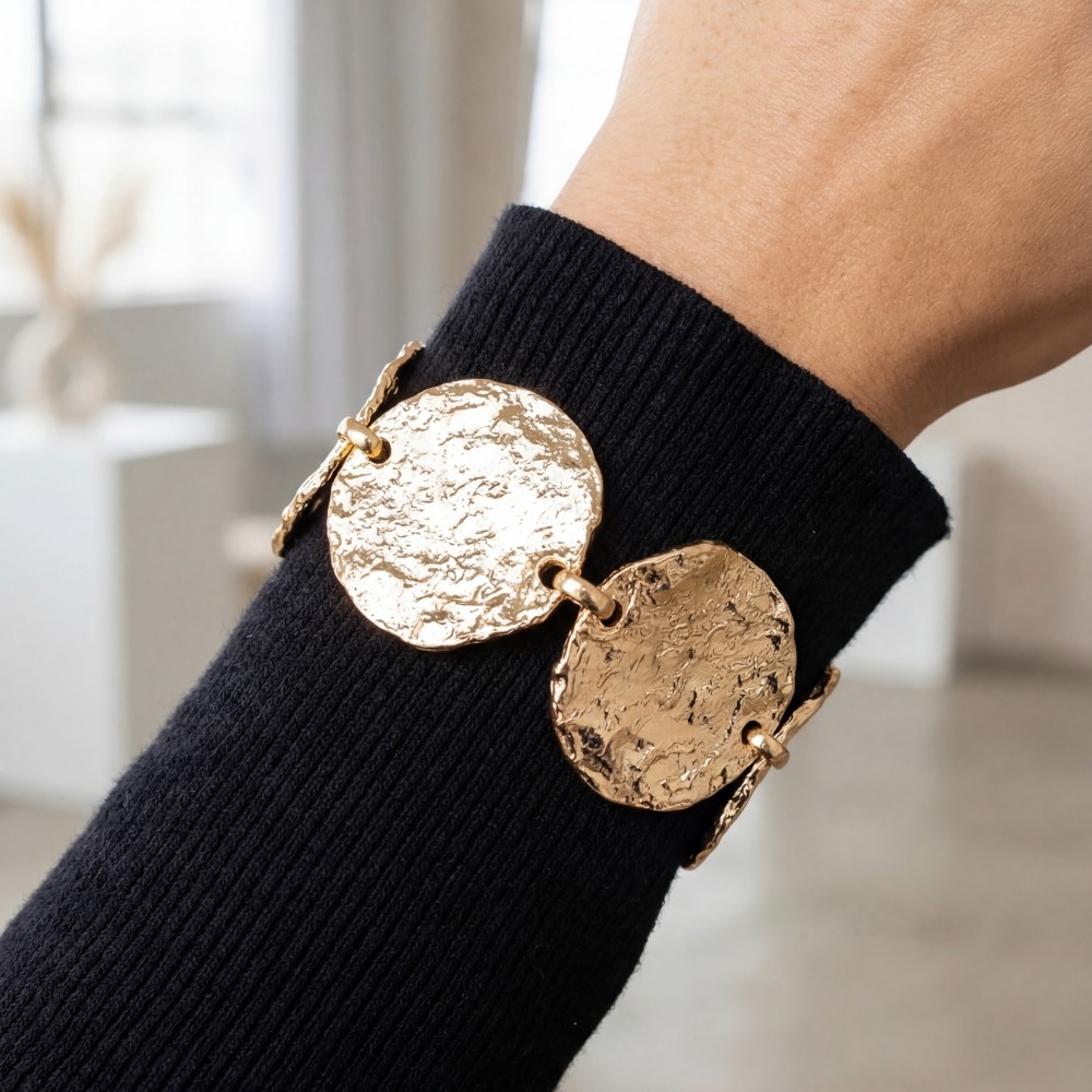 Large Textured Coins Chain Bracelet