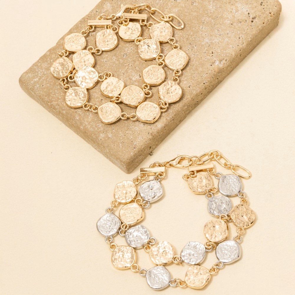 Hammered Disc Link Chain Bracelet