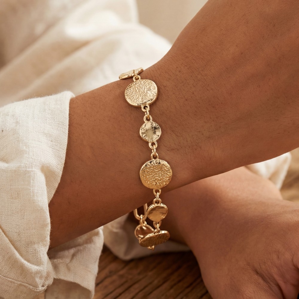 Metallic Hammered Coins Chain Bracelet