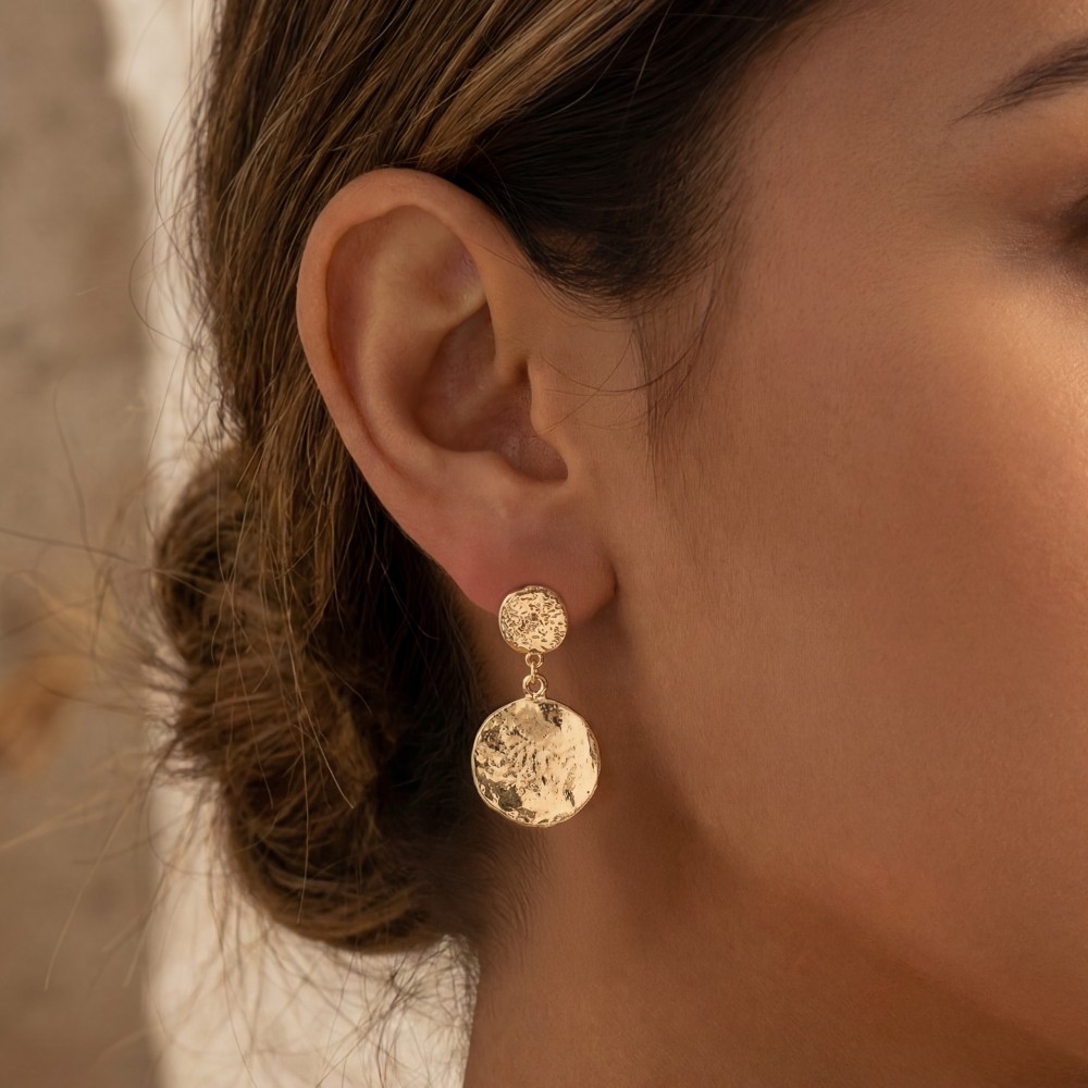 Textured Double Coins Dangle Earrings