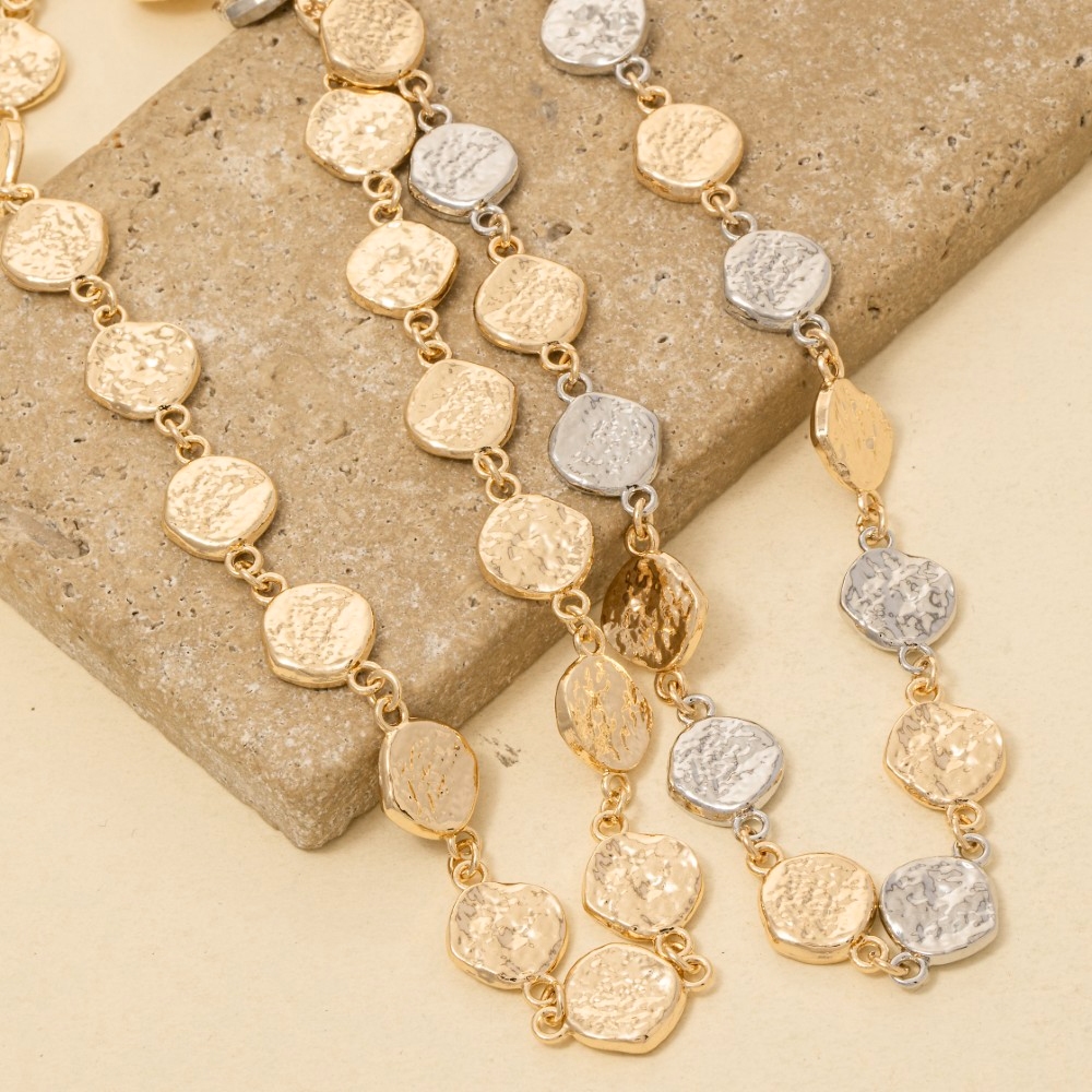 Hammered Disc Link Chain Necklace