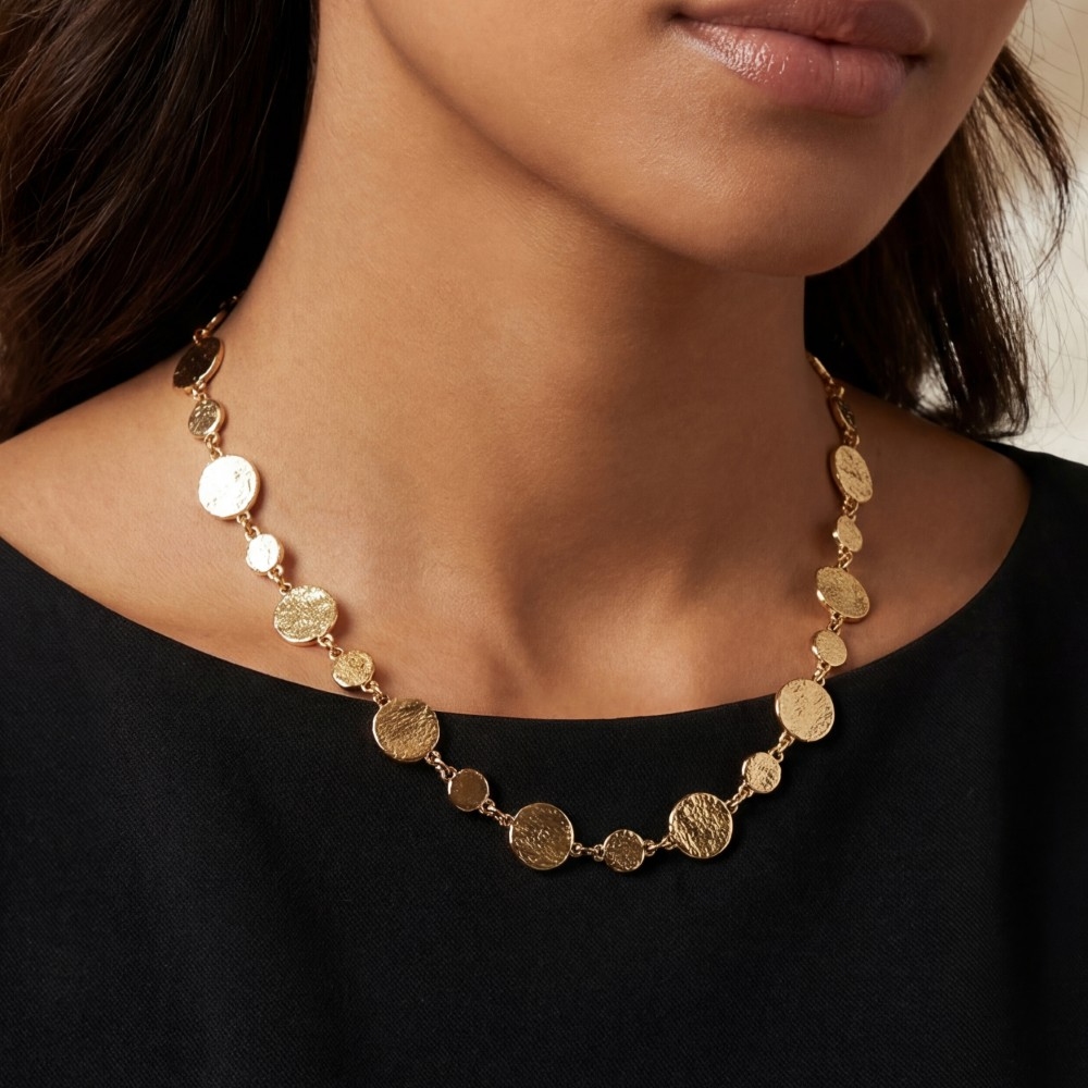 Metallic Hammered Coins Chain Necklace