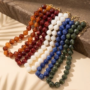 Chunky Marbled Nugget Bead Necklace
