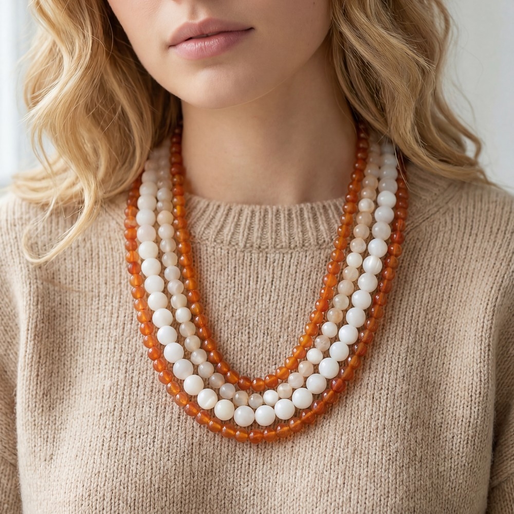 Mixed Marble Resin Layered Beaded Necklace