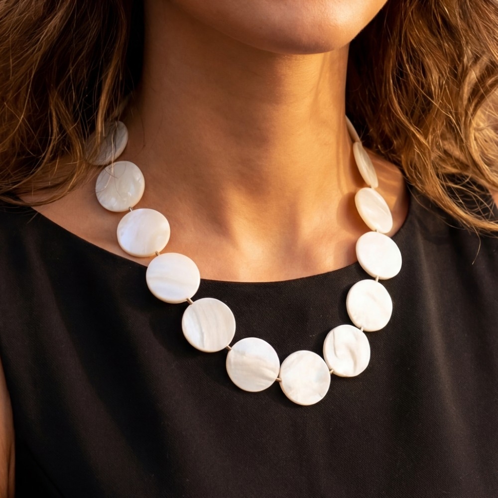 Seashell Disc Link Statement Necklace