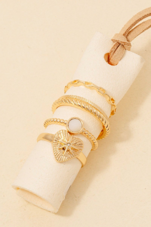 5Pc Mixed Size Heart Band Rings Set