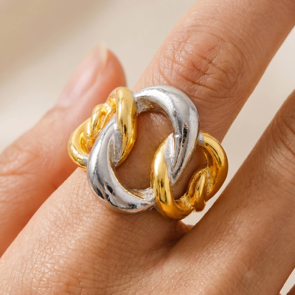 Two Tone Solid Chain Open Band Ring