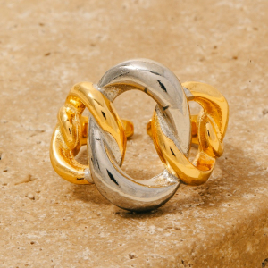 Two Tone Solid Chain Open Band Ring