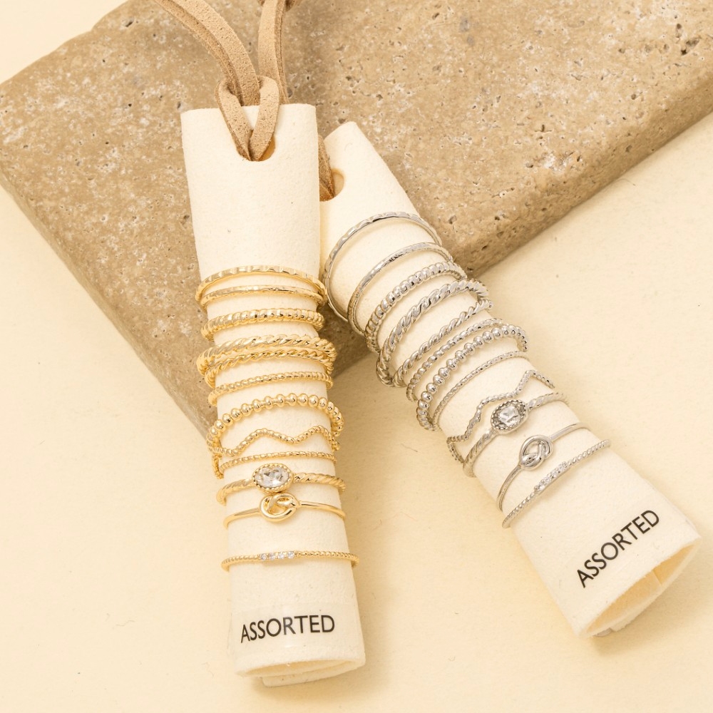 Assorted Ten Piece Metallic Ring Set