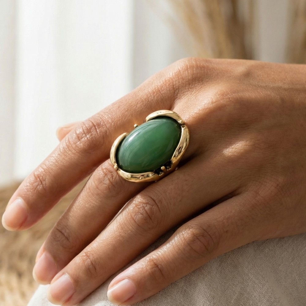 Oval Resin Vintage Style Open Band Ring