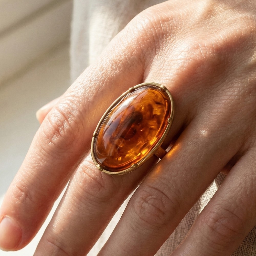 Oval Resin Stone Open Band Ring