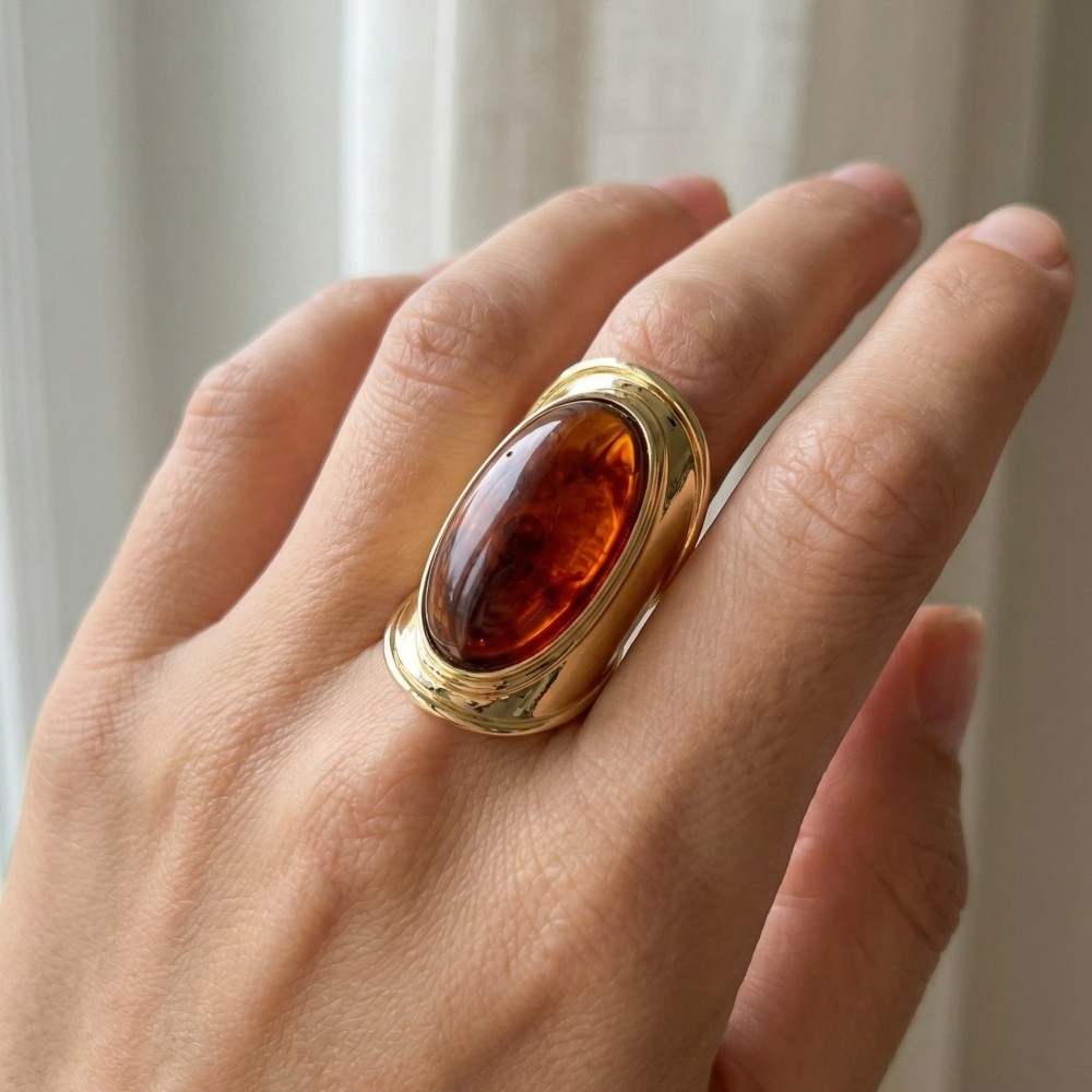 Vintage Oval Resin Style Open Band Ring
