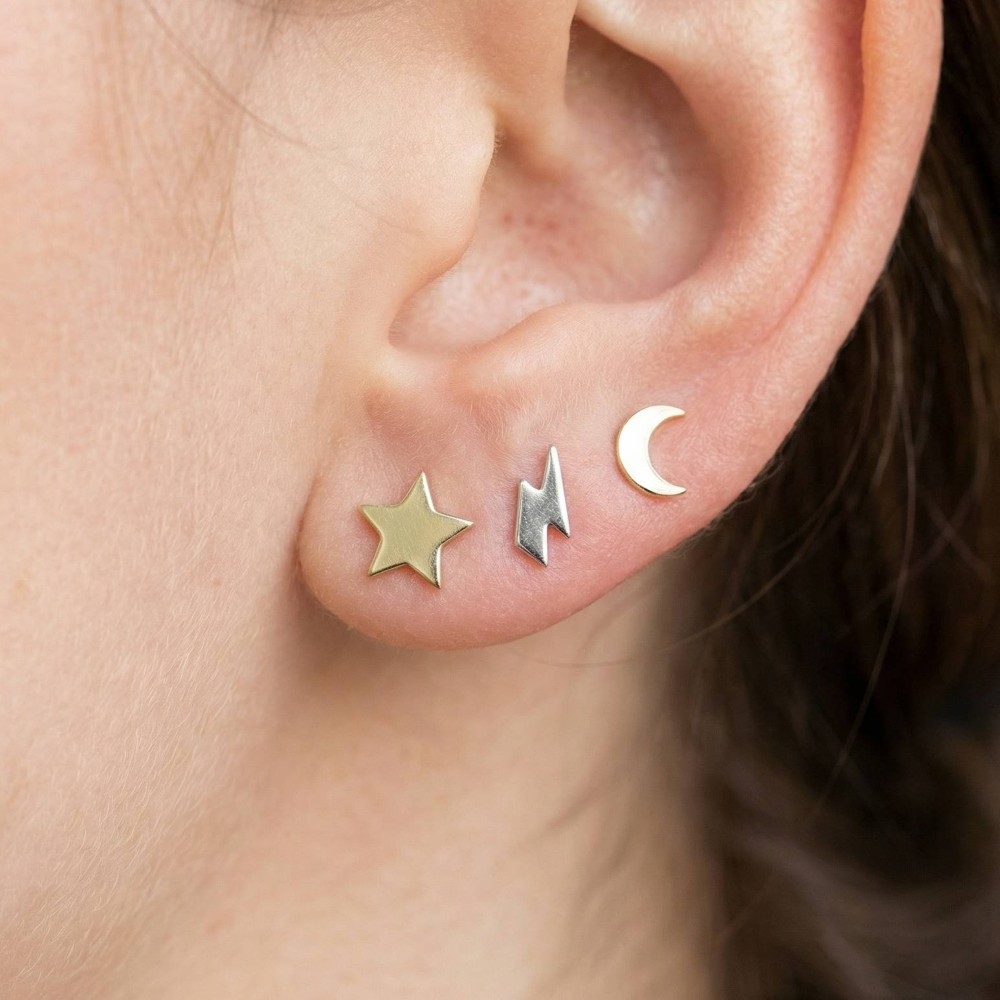 Sterling Silver Moon Lightning Star Stud Earring Set