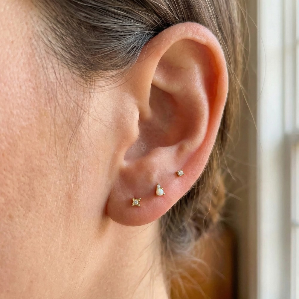 Sterling Silver Opal Stud Earrings Set