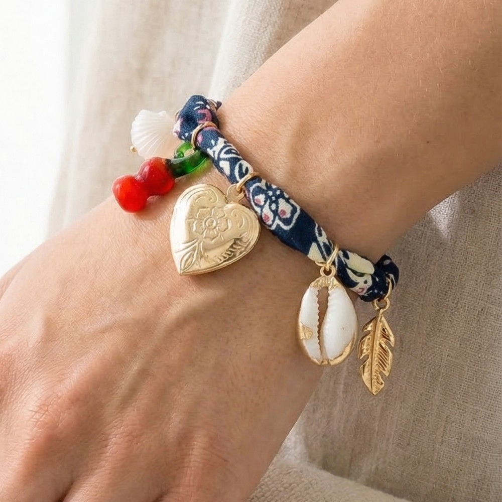 Heart Locket And Charms Bandana Bracelet