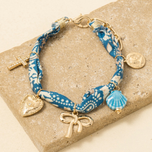 Heart Cross Bow And Shell Charms Bandana Bracelet