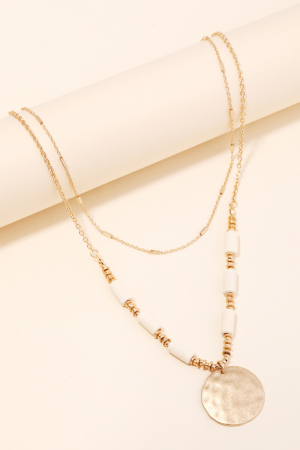 Layered Chain Hammered Disc Pendant Necklace