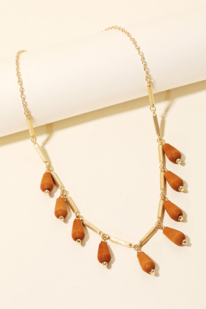 Wooden Bead Fringe Chain Necklace