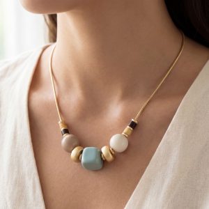 Mixed Resin And Metallic Beads Tube Chain Necklace