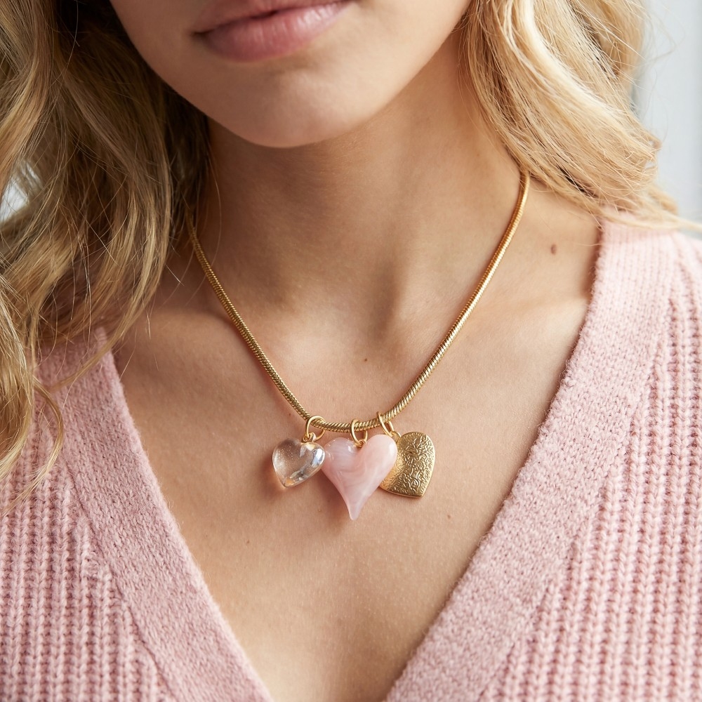 Assorted Heart Pendants Tube Chain Necklace