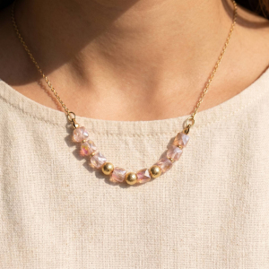 Crystal Glass Faceted Bead Station Chain Necklace