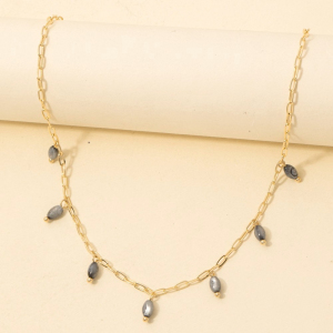 Oval Glass Beads Station Chain Necklace
