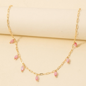 Oval Glass Beads Station Chain Necklace