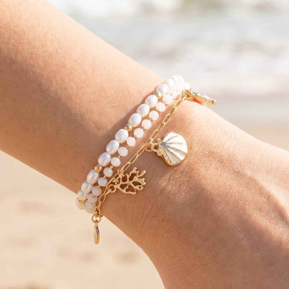 Enamel And Metallic Sea Life Charms Layered Bracelet