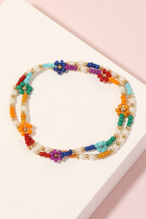 Beaded Flower Bracelet Set