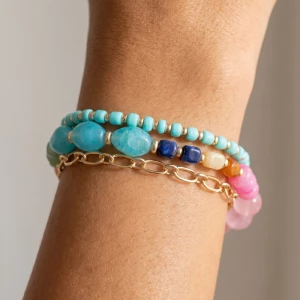 Beaded Strand And Paperclip Chain Bracelet Set