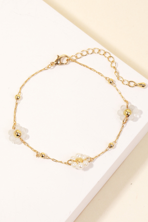 Mixed Beaded Flowers Station Chain Bracelet