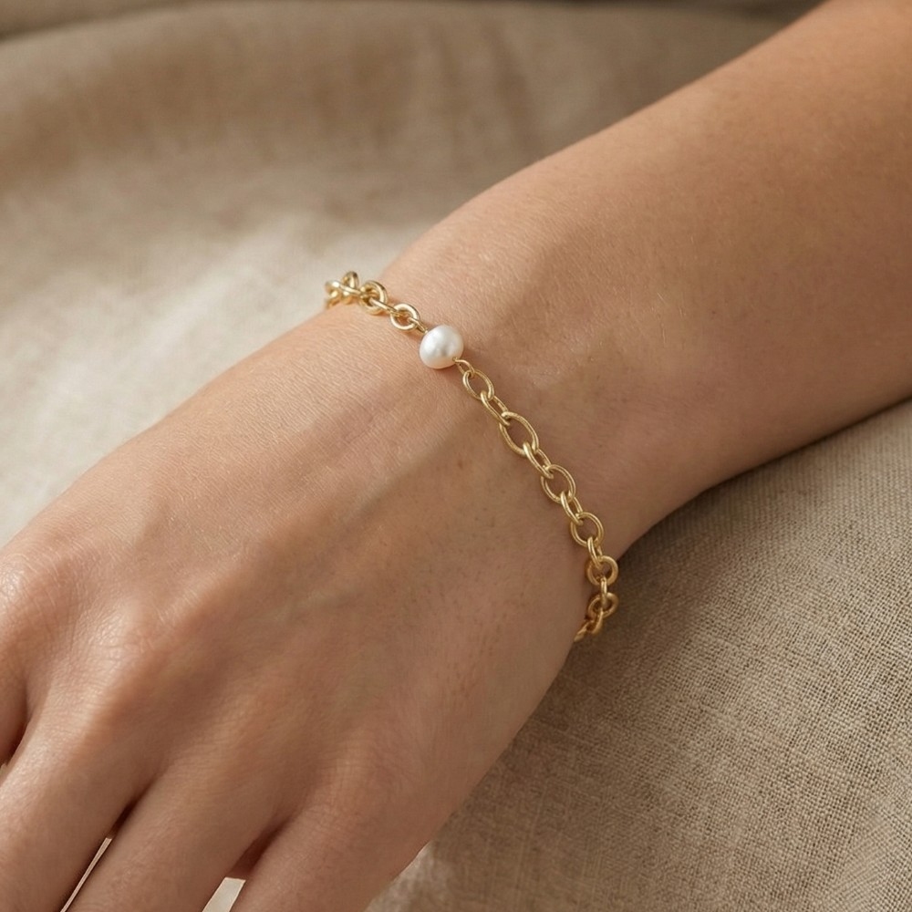 Pearl Bead Charm Dainty Chain Bracelet