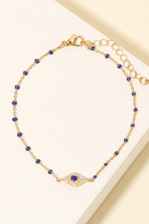 Cubic Zirconia Evil Eye Mini Beaded Chain Bracelet