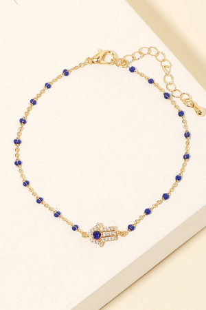 Cubic Zirconia Hamsa Hand Mini Beaded Chain Bracelet