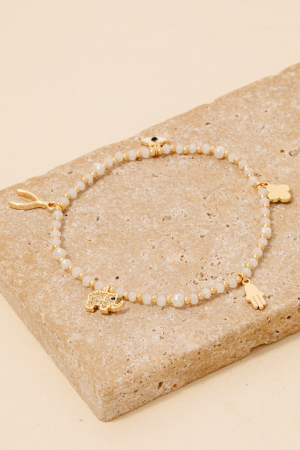 Mixed Cz Pave Charms Faceted Beaded Bracelet