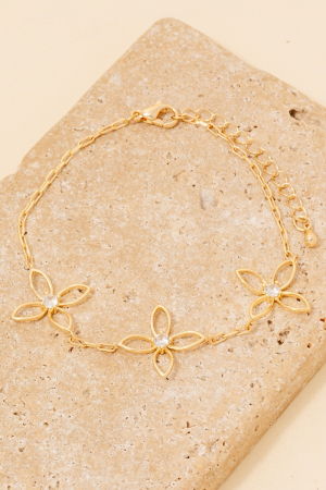 Mini Cz Stud Flower Charms Chain Bracelet