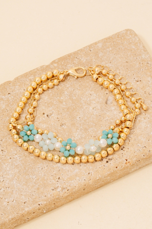 Mixed Beaded Flower Charms Layered Bracelet