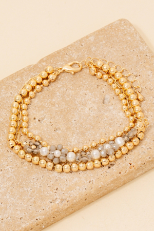 Mixed Beaded Flower Charms Layered Bracelet