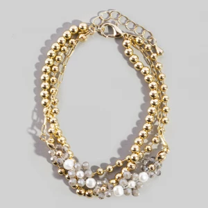 4 Strand Layered Flower Chain And Bead Bracelet