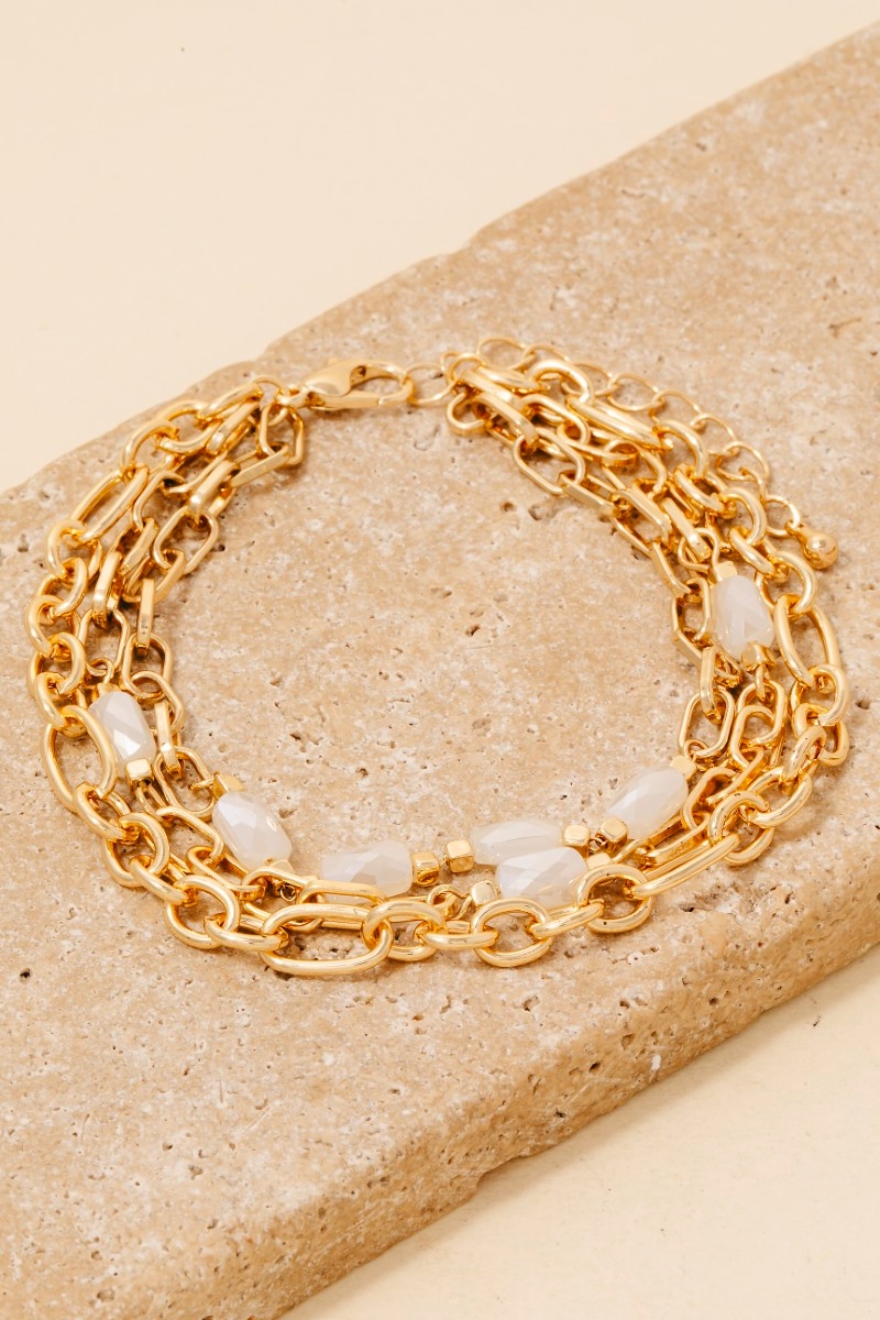 Faceted Rectangle Glass Beads Layered Chains Bracelet