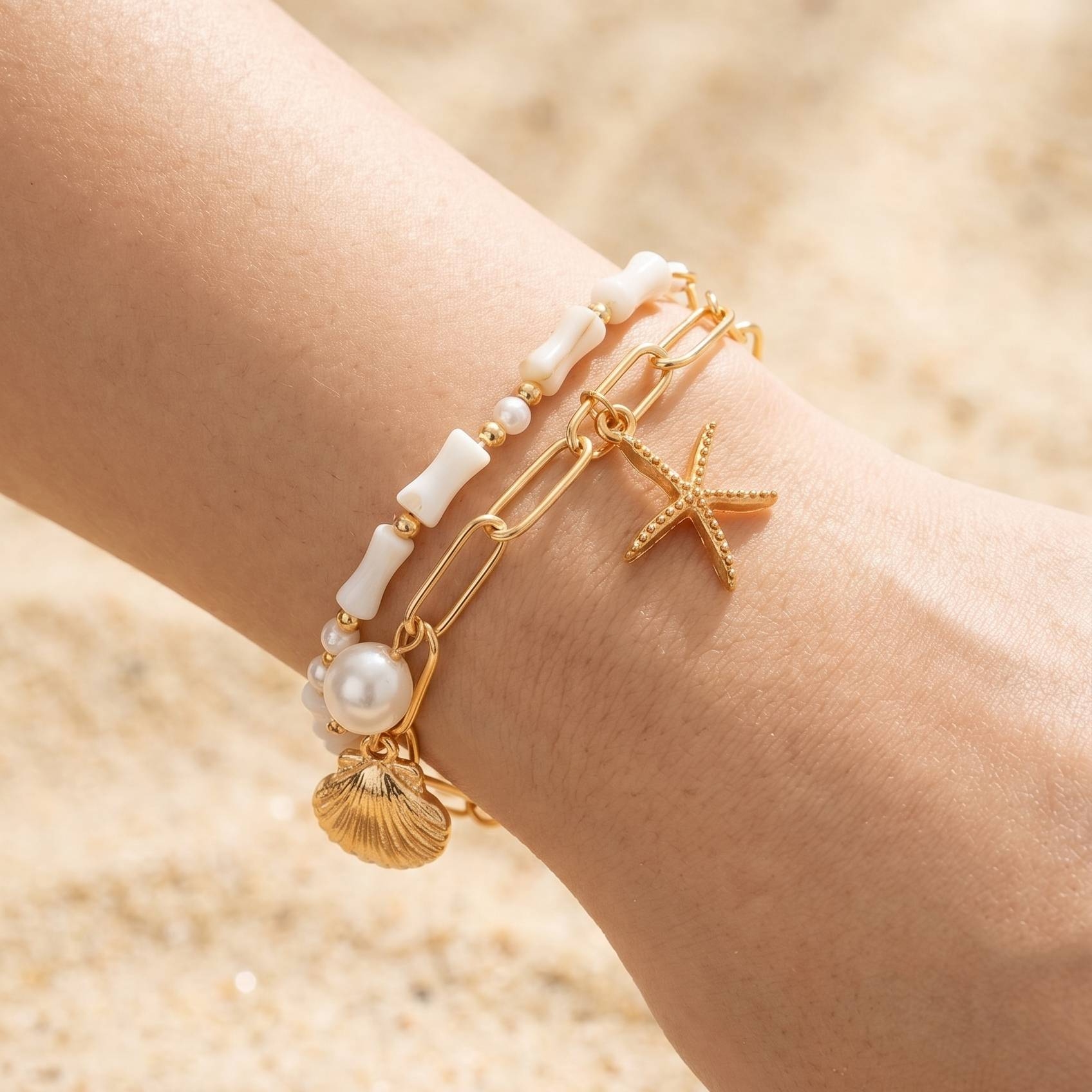 Sea Life Charms Chain And Beaded Bracelet