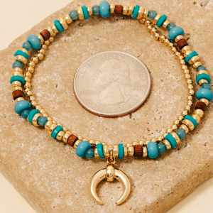 Crescent Charm Mixed Beaded Bracelet Set