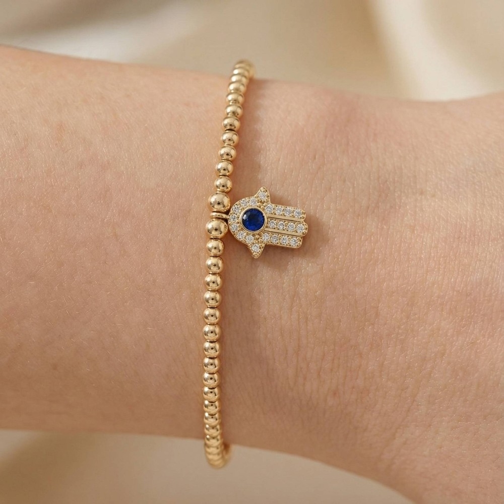 Cz Pave Hand Of Hamsa Charm Bracelet