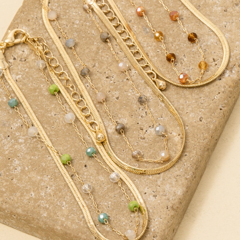 Faceted Glass Beads And Snake Chain Layered Bracelet